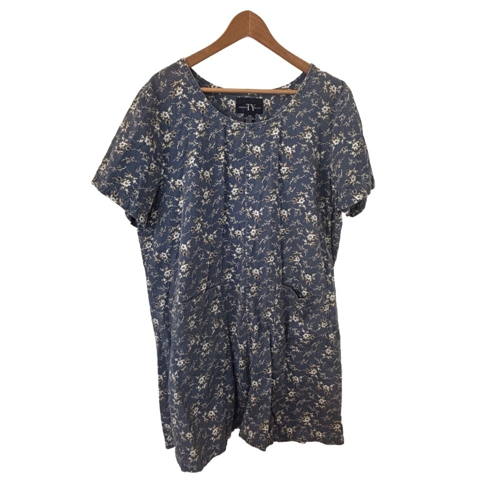 Adorable Vintage 90’s Original TY Wear‎ Denim Floral Mini Dress Size 18W